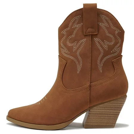 Soda Women Cowgirl Cowboy Western Stitched Ankle Boots Pointed Toe Short Booties High Top Blazing Brown Light Cognac 10 | Walmart (US)