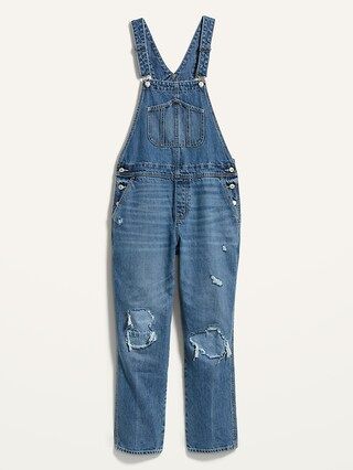 Slouchy Straight Distressed Workwear Jean Overalls for Women | Old Navy (US)