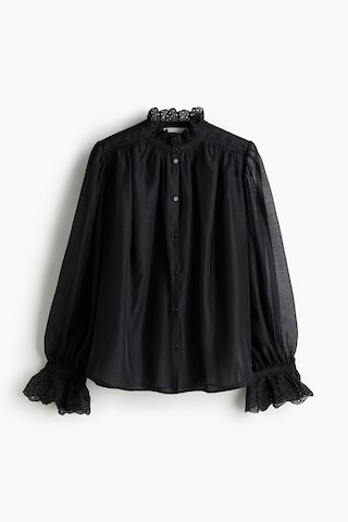 H & M - Bluse mit Broderie Anglaise - Schwarz - Damen | H&M (DE, AT, CH, NL, FI)