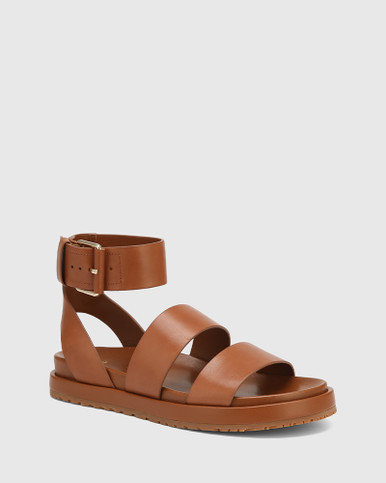 Byron Dark Cognac Leather Flatform Sandal | Wittner