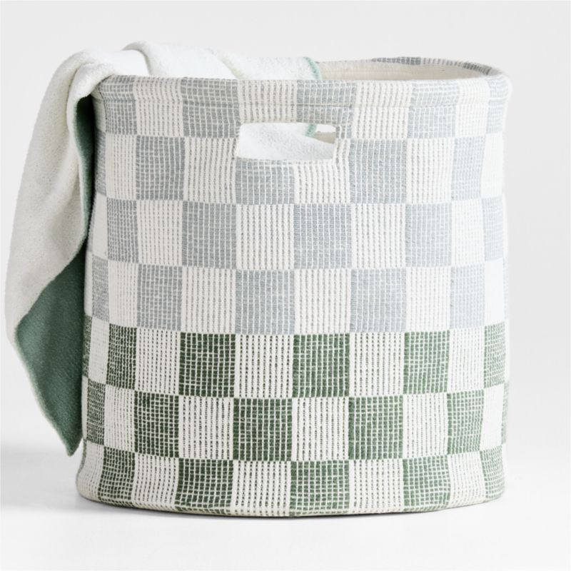 Hopscotch Mist Blue and Pine Green Checkerboard Large Floor Storage Bin | Crate & Kids | Crate & Barrel