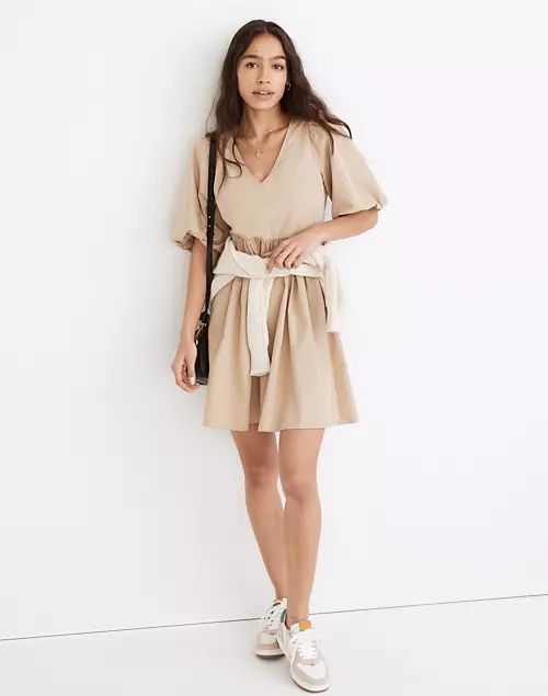 Poplin V-Neck Bubble-Sleeve Mini Dress | Madewell
