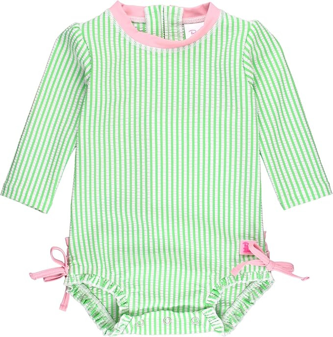 RuffleButts Baby/Toddler Girls Seersucker Long Sleeve One Piece Rash Guard Swimsuit with UPF 50+ ... | Amazon (US)