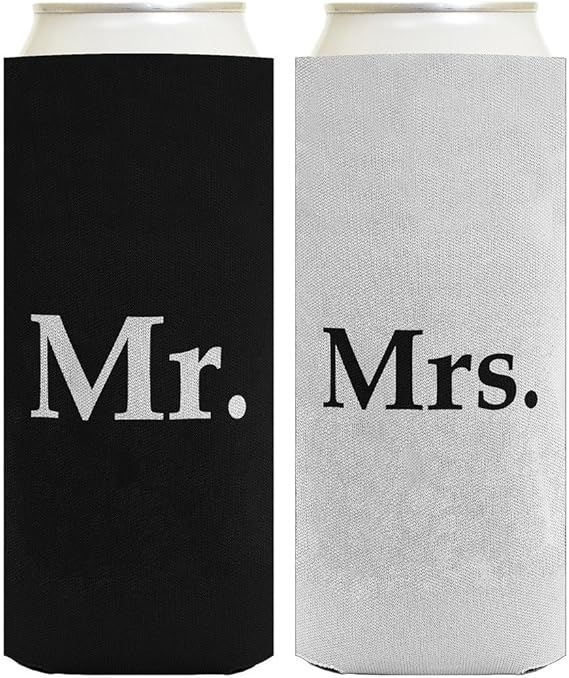 Wedding Bridal Shower Gift Mr Mrs Couples 2 Pack Ultra Slim Can Coolie Drink Coolers Coolies Mult... | Amazon (US)