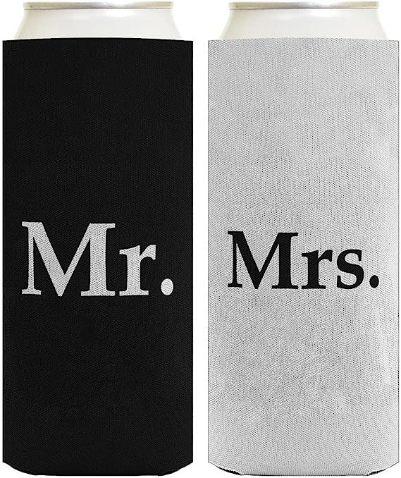 Wedding Bridal Shower Gift Mr Mrs Couples 2 Pack Ultra Slim Can Coolie Drink Coolers Coolies Mult... | Amazon (US)