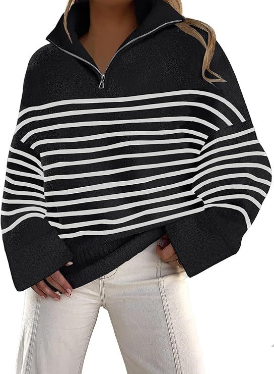 LILLUSORY Women's Half Zip Sweater 2023 Fall Oversized V Neck Fuzzy Knit Chunky Warm Pullover Swe... | Amazon (US)