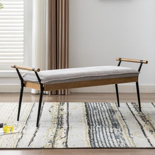 HEAH-YO Modern Dining Bench, 51 Inches Entryway Bench with Armrests, Upholstered Chenille Fabric ... | Amazon (US)