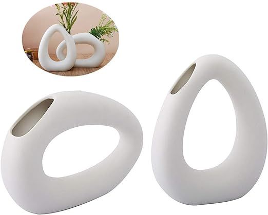 Anding White Ceramic Vase - Droplet Matte Surface Design - Modern Vase, Family, Wedding, Table Va... | Amazon (US)