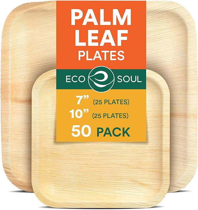 ECO SOUL Compostable 7 & 10 Inch Palm Leaf Square Plates (50 Count) Like Bamboo Plates | Biodegra... | Amazon (US)