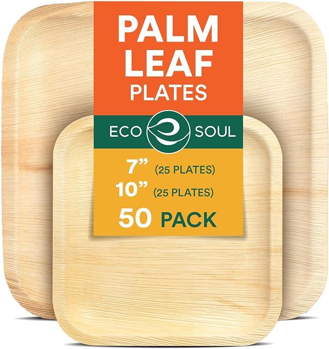 ECO SOUL Compostable 7 & 10 Inch Palm Leaf Square Plates (50 Count) Like Bamboo Plates | Biodegra... | Amazon (US)