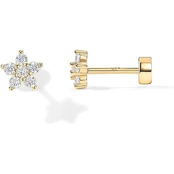 PAVOI 14K Gold Plated Solid 925 Sterling Silver Post Flat Back Stud Earrings for Women | Cartilag... | Amazon (US)