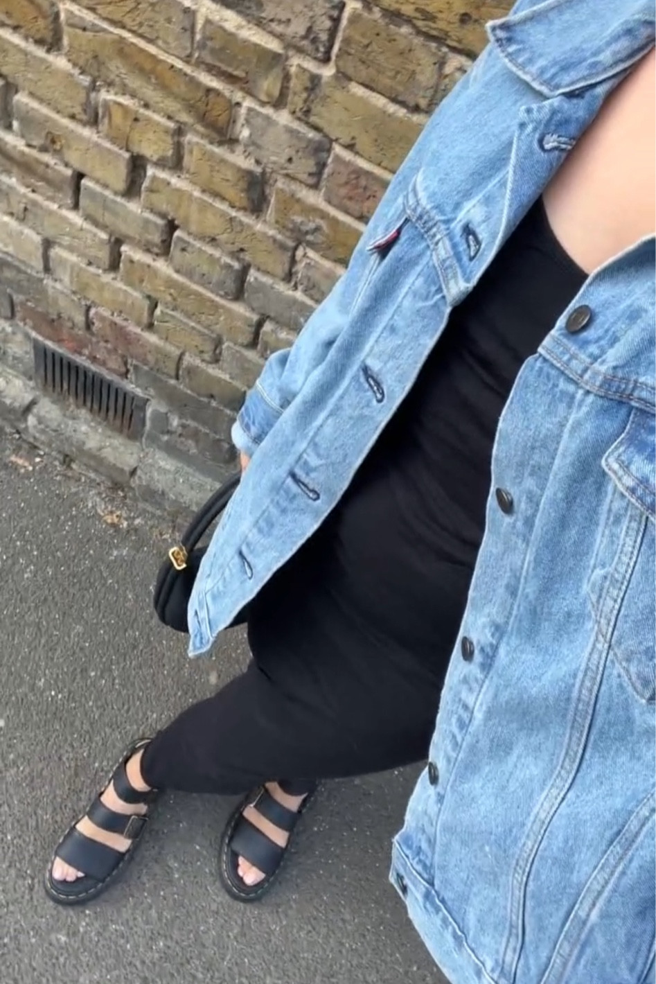 Oversized denim jacket styled with black maxi dress and dr marten chunky 
 sandals for a basic minimal summer outfit 

#LTKunder50 #LTKstyletip #LTKeurope