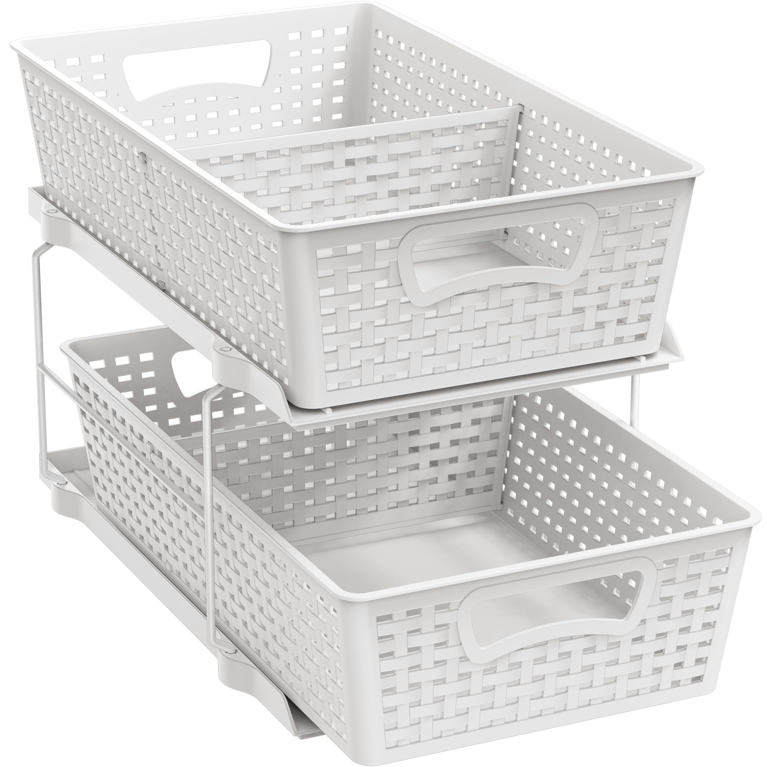 Simple Houseware 2 Tier Bathroom Organizer Tray Pull-Out Sliding Drawer, Under Sink Storage, Whit... | Amazon (US)