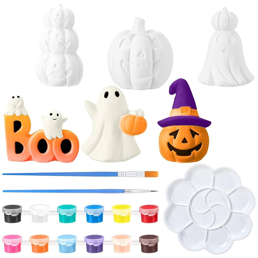 Beeveer 6 Pcs Halloween Ceramics to Paint Ceramics Pumpkin Boo Ghost Halloween Ready to Paint DIY... | Amazon (US)