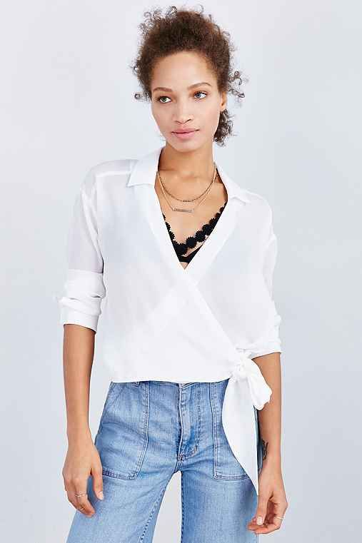 Lucca Couture Surplice Side-Tie Blouse,WHITE,M | Urban Outfitters US