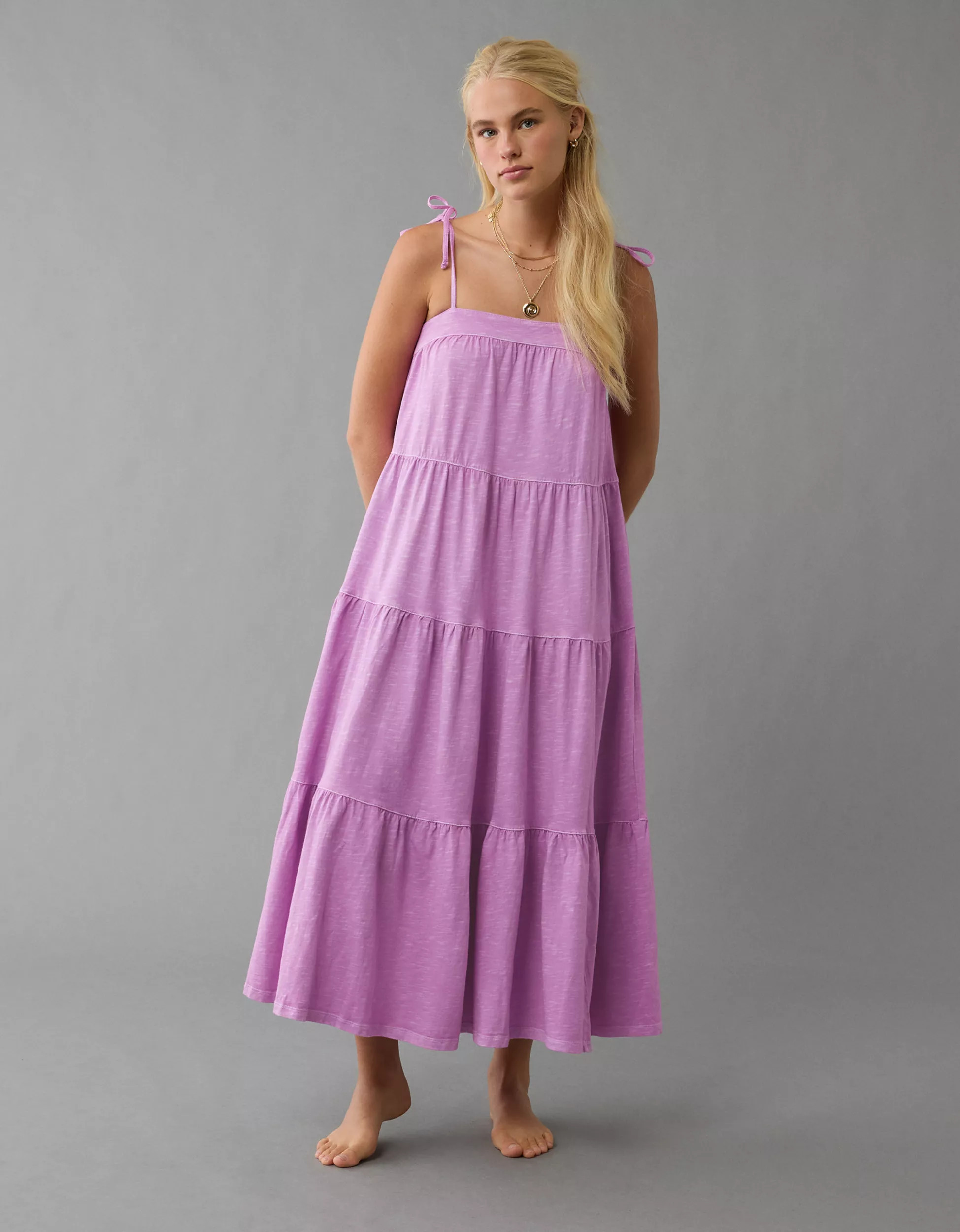 AE Sunchaser Knit Tie Shoulder Maxi Dress | American Eagle Outfitters (US & CA)