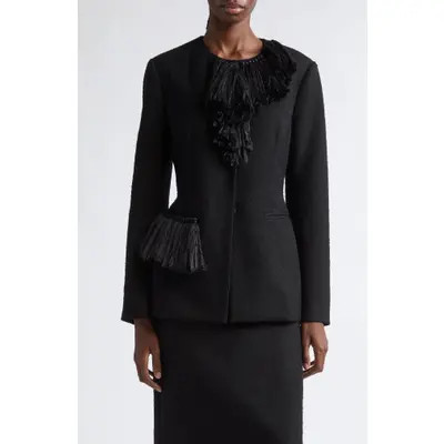 HEIRLOME Matilde Virgin Wool Blend Fringe Jacket in Black at Nordstrom, Size 4 | Nordstrom