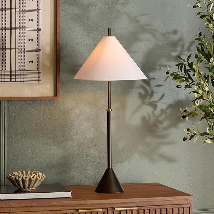 SAFAVIEH Lighting Collection - Troye Antique Silver Metal Table Lamp with White Fabric Shade, 30"... | Amazon (US)