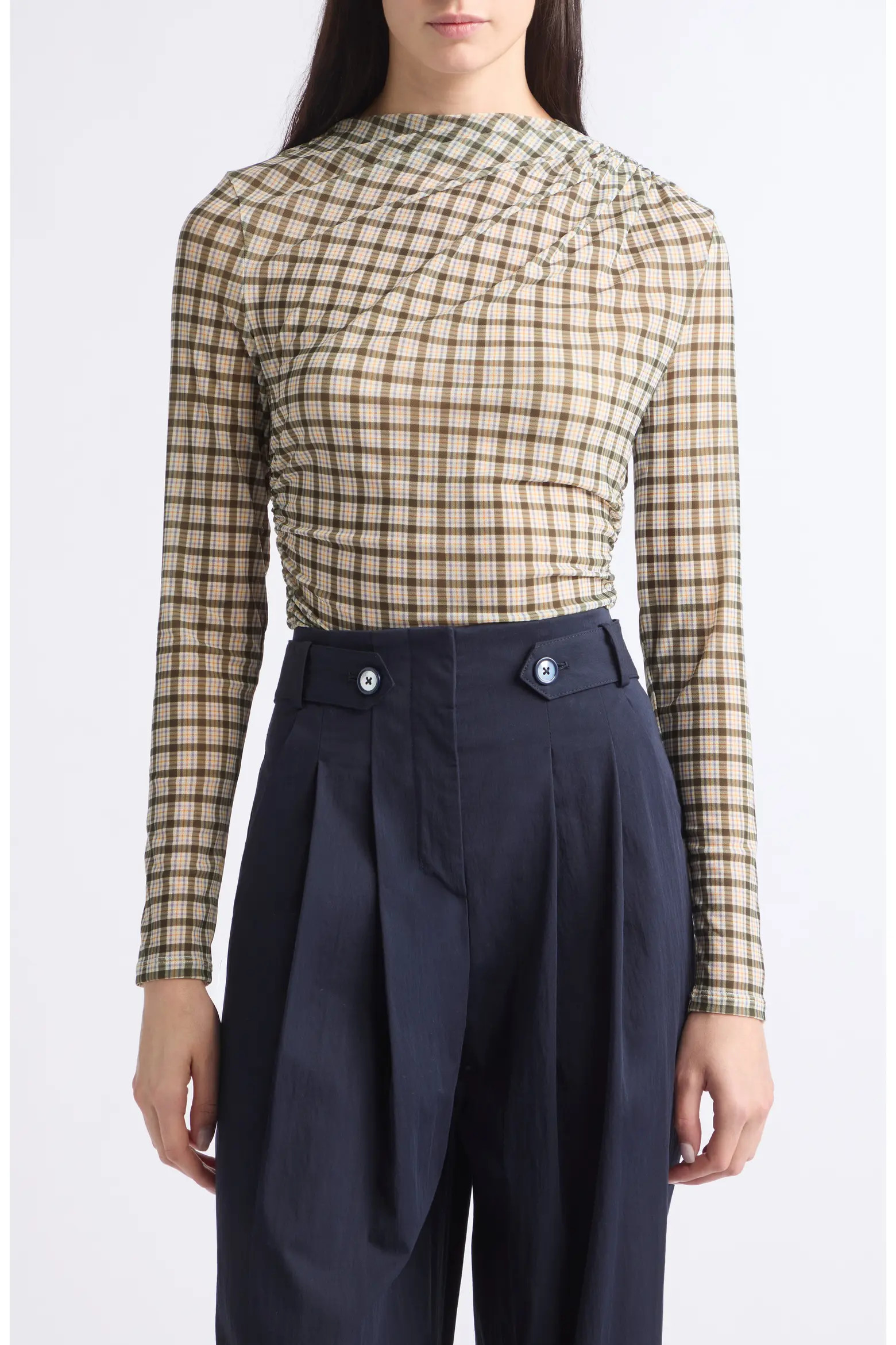 Veronica Beard Nuvina Check Ruched Top (Women) | Nordstrom | Nordstrom
