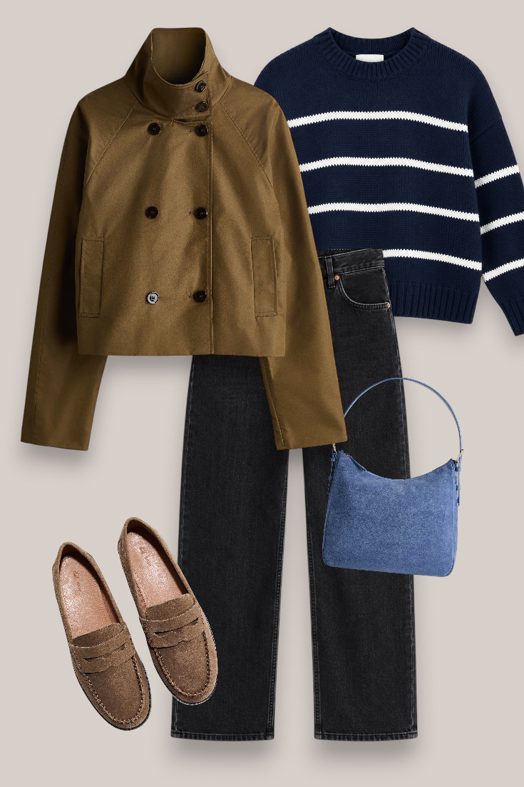 Love a striped knit with a trench 🤎 The shorter jacket works so well with straight black jeans and suede loafers for an easy casual fall look. #shorttrenchcoat #stripedjumper #loafers #falloutfit 

 #LTKautumn #LTKjeans #LTKstyletip