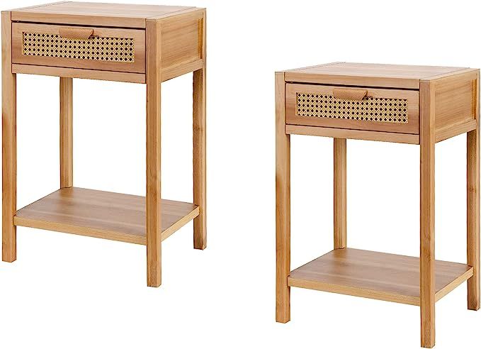 COZAYH Set of 2 Modern Minimalism Nightstand End Table Side Table with Woven Pattern Drawer and S... | Amazon (US)