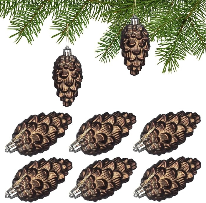 Luxshiny Christmas Pine Cones, 8pcs Glitter Pinecones Ornaments with String 4x2 Inches Xmas Tree ... | Amazon (US)