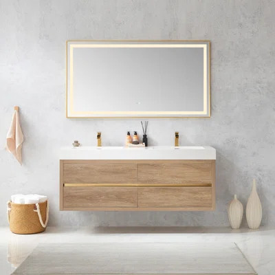Vali 60" Wall-Mounted Double Bathroom Vanity Set with Mirror | Wayfair North America