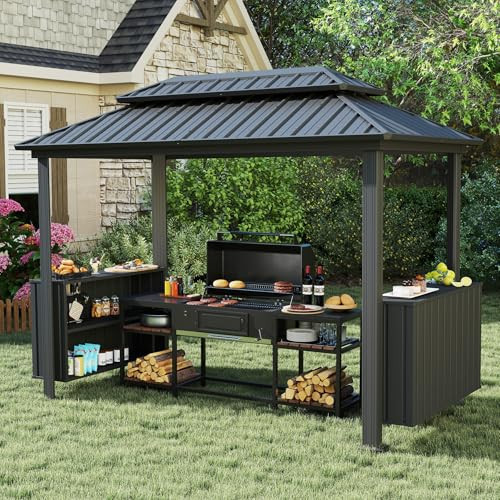 SHPAI 10x6FT Grill Gazebo, Metal BBQ Hardtop Grill Canopy for Outdoor with 2 Storage Cabinets, Barbecue Grilling Gazebo with Galvanized Steel Double Roof & Ceiling Hooks for Deck Patio Backyard- Grey | Amazon (US)