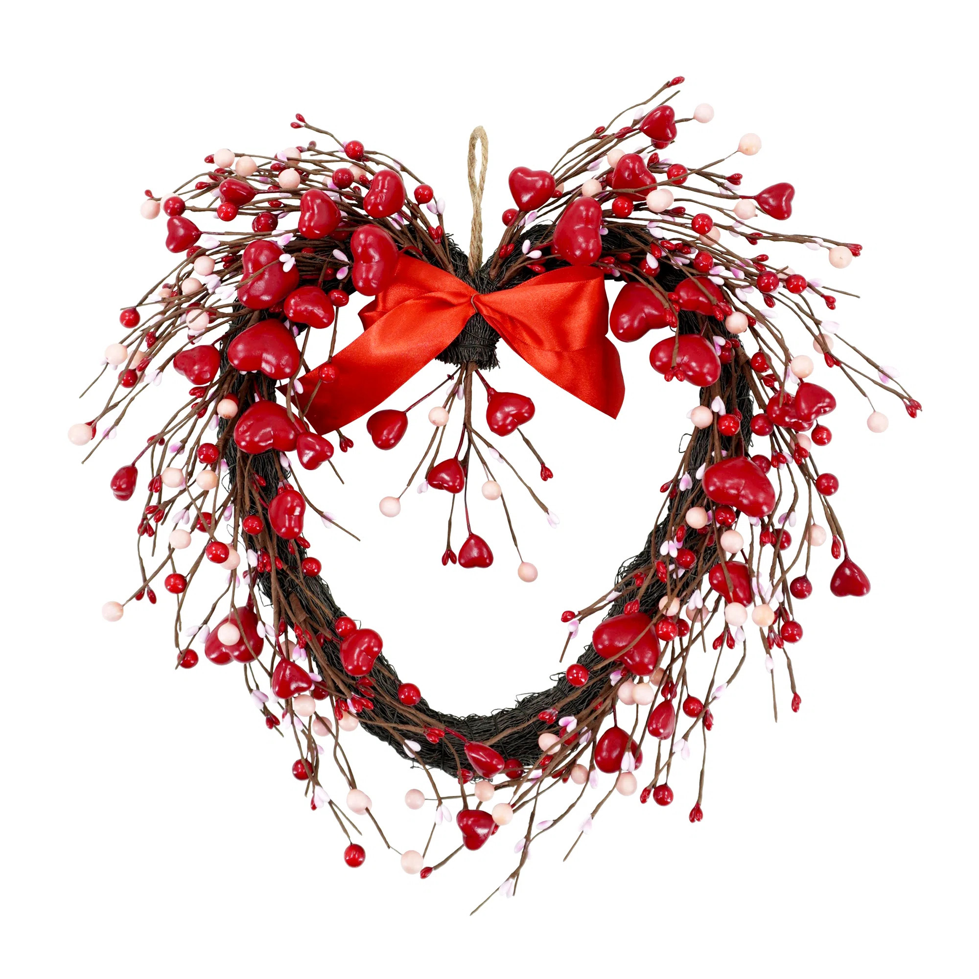 17"Red Bow Heart Shaped Valentine's Day Wreath | Wayfair North America
