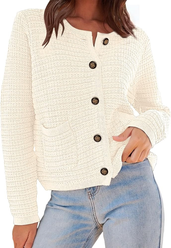 MEROKEETY Women's 2023 Long Sleeve Cardigan Sweaters Open Front Button Chunky Knit Coats with Poc... | Amazon (US)