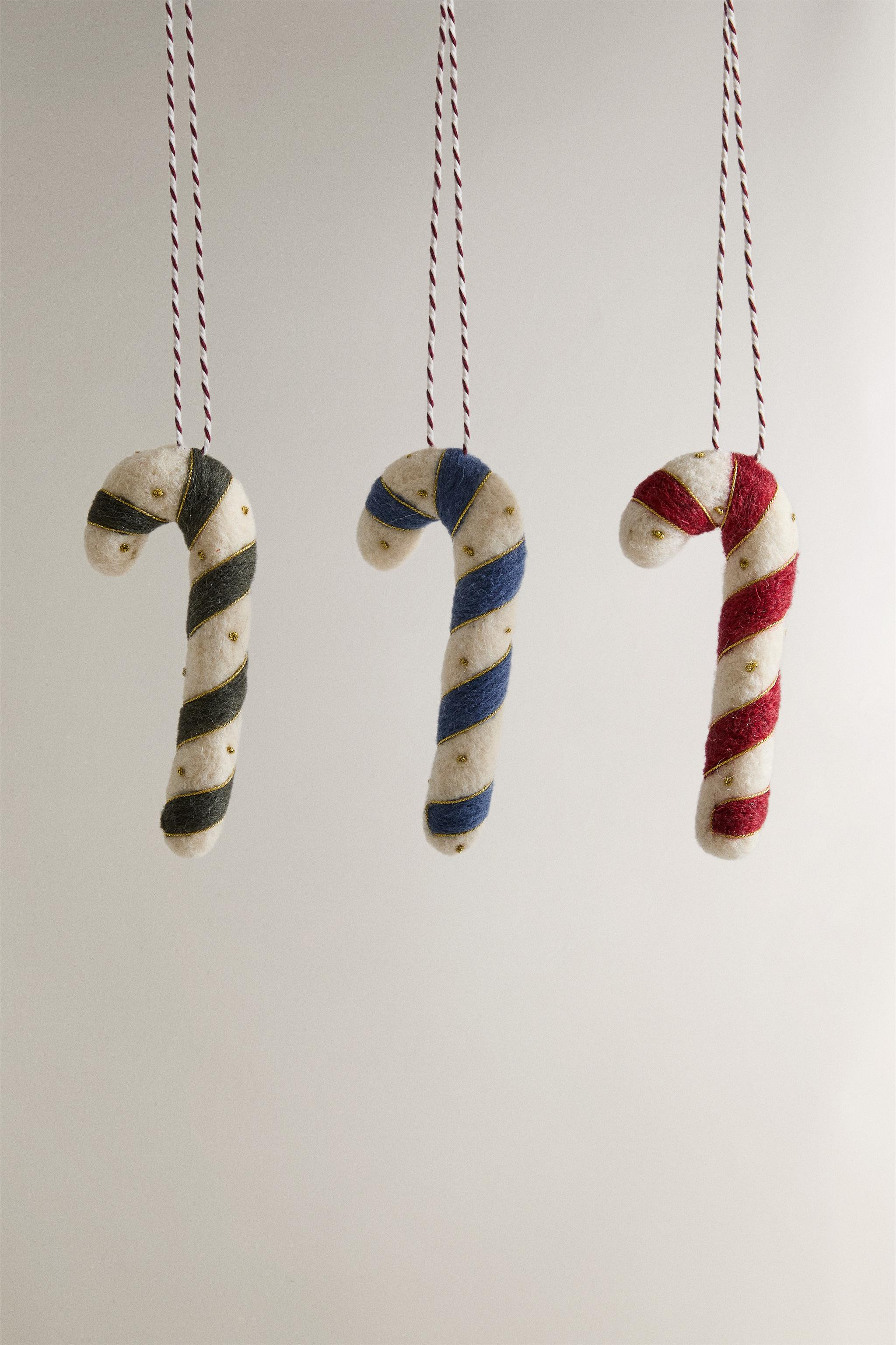 SET OF FELT CANDY CANE CHRISTMAS TREE ORNAMENTS (SET OF 3) | Zara US