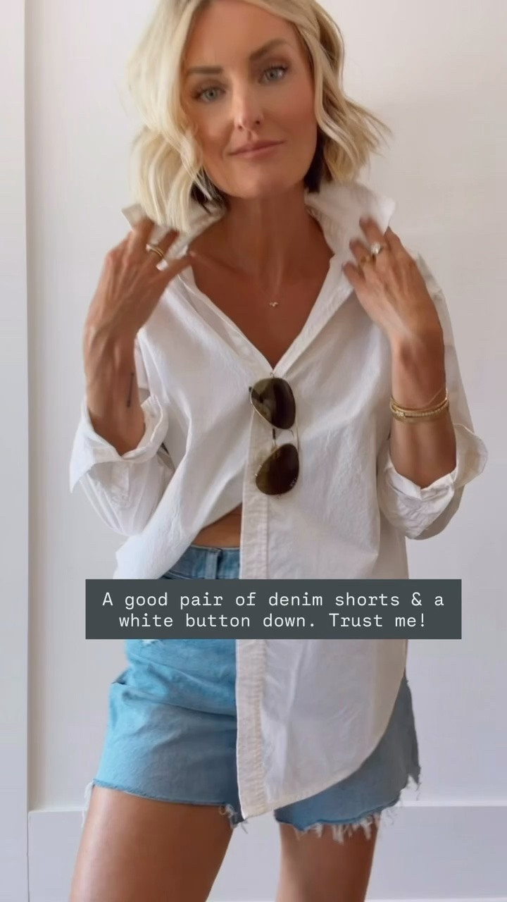 The best summer staple outfit 👏🏼 love these classic pieces!

Loverly Grey, white linen button down, jean shorts outfit, denim shorts outfit, summer fashion, summer outfit ideas

#LTKootd #LTKSeasonal