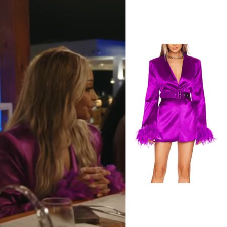 Karen Huger’s Purple Feather Trim Blazer Dress