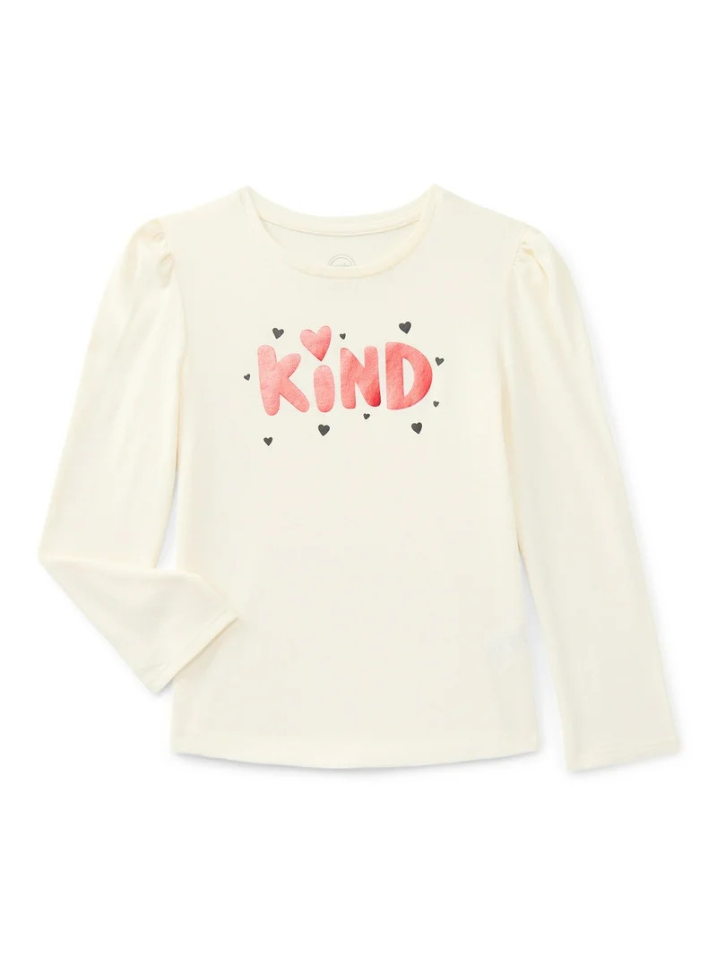 Wonder Nation Girls Gathered Shoulder Tee with Long Sleeves, Sizes 4-10 | Walmart (US)