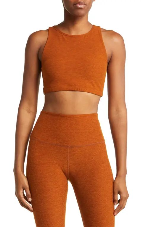 Beyond Yoga Open Back Sports Bra in Clove Brown Heather at Nordstrom, Size Large | Nordstrom