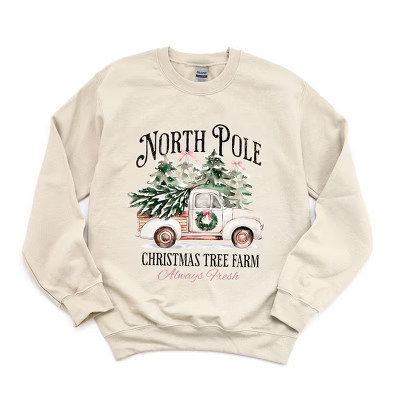 Simply Sage Market Women's Graphic Sweatshirt North Pole Tree Farm - 2XL - Dust | Target