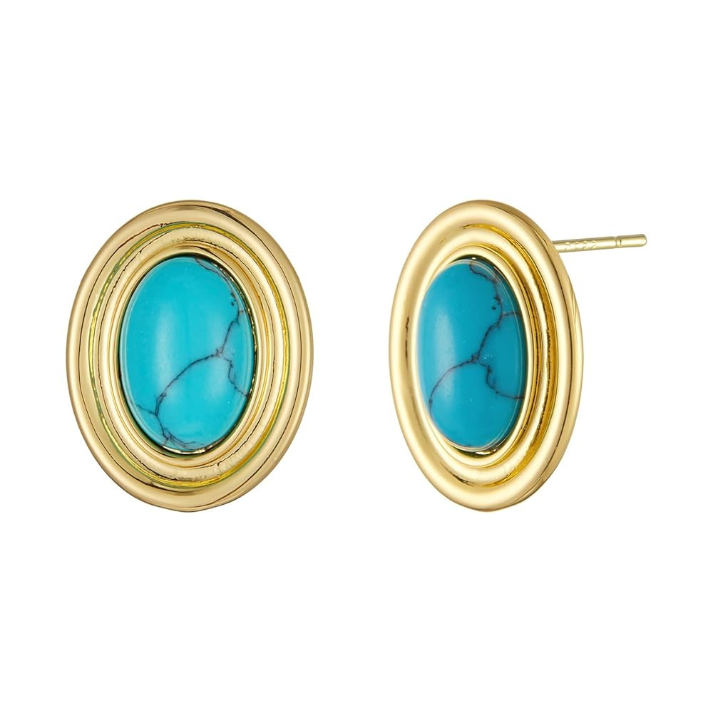 Chunky Gold Color Earrings Fashion Geometric 18K Gold Turquoise Lapis Lazuli Green Red Oval Earri... | Amazon (US)