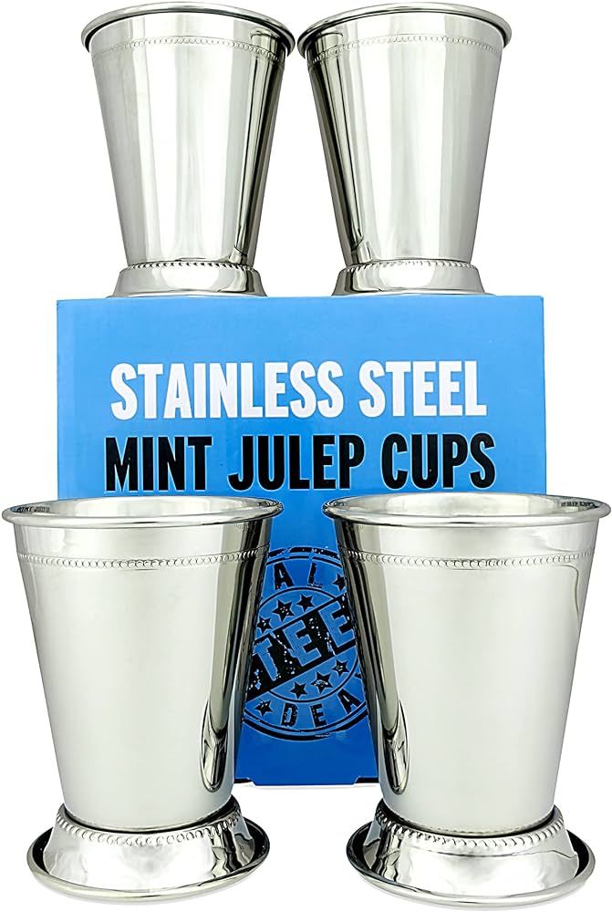 Mint Julep Cups: Stainless Steel Glasses, Set of 4, Metal 12 oz Cocktail Glasses, Party Supplies ... | Amazon (US)