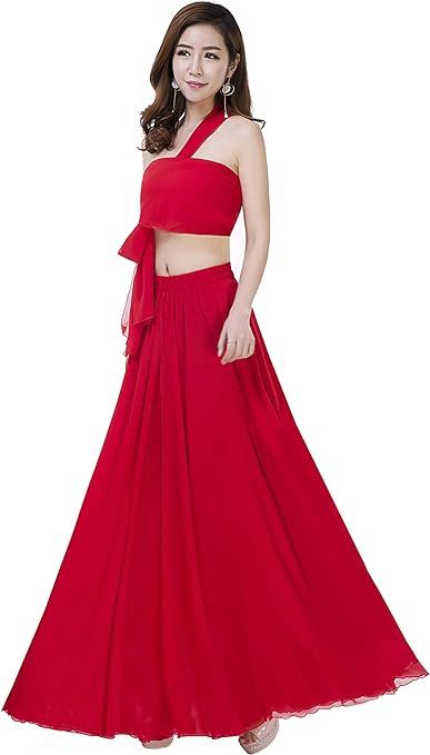 Summer Chiffon High Waist Pleated Big Hem Floor/Ankle Length Beach Maxi Skirt for Women Wedding P... | Amazon (US)