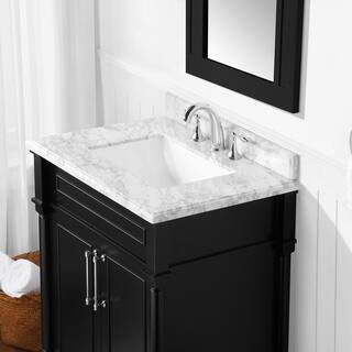 Aberdeen 30 in. x 22 in. D x 34.5 in. H Bath Vanity in Black with White Carrara Marble Top | The Home Depot