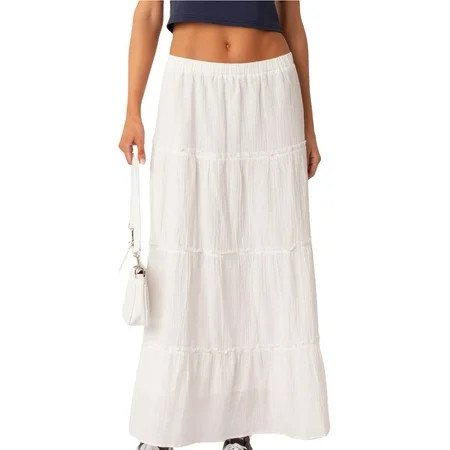 Women Long Skirt Elegant Low Waist Bustier Patchwork Solid Bottoms Flowy Swing Skirt Summer Skirt for Vacation | Walmart (US)