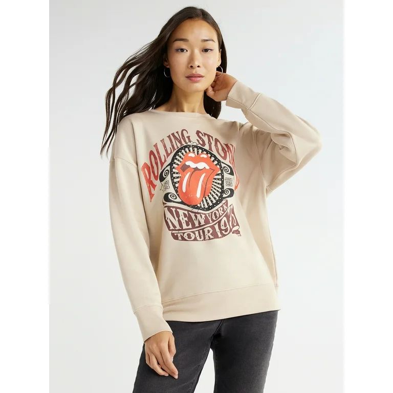 Time and Tru Women's Rolling Stones Graphic Band Sweatshirt with Long Sleeves, Sizes S-XXXL | Walmart (US)