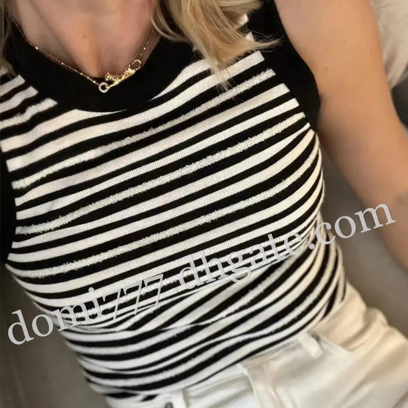 Embroidered Black Logo Fashion Women's Striped Slim Fitting Vest Top Sleeveless Vest S M L | DHGate