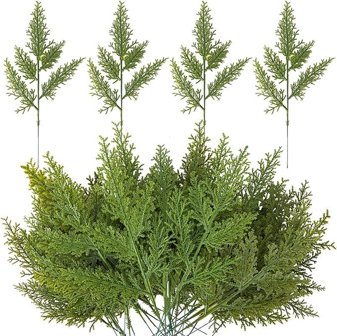 Watayo 40 PCS Artificial Faux Cedar Branches-12.5 Inch Artificial Green Cedar Sprigs-Faux Cedar P... | Amazon (US)
