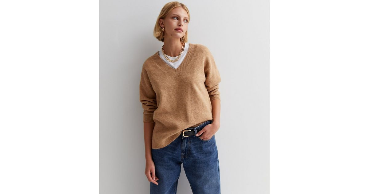 Camel Knit V Neck Jumper
						
						Add to Saved Items
						Remove from Saved Items | New Look (UK)