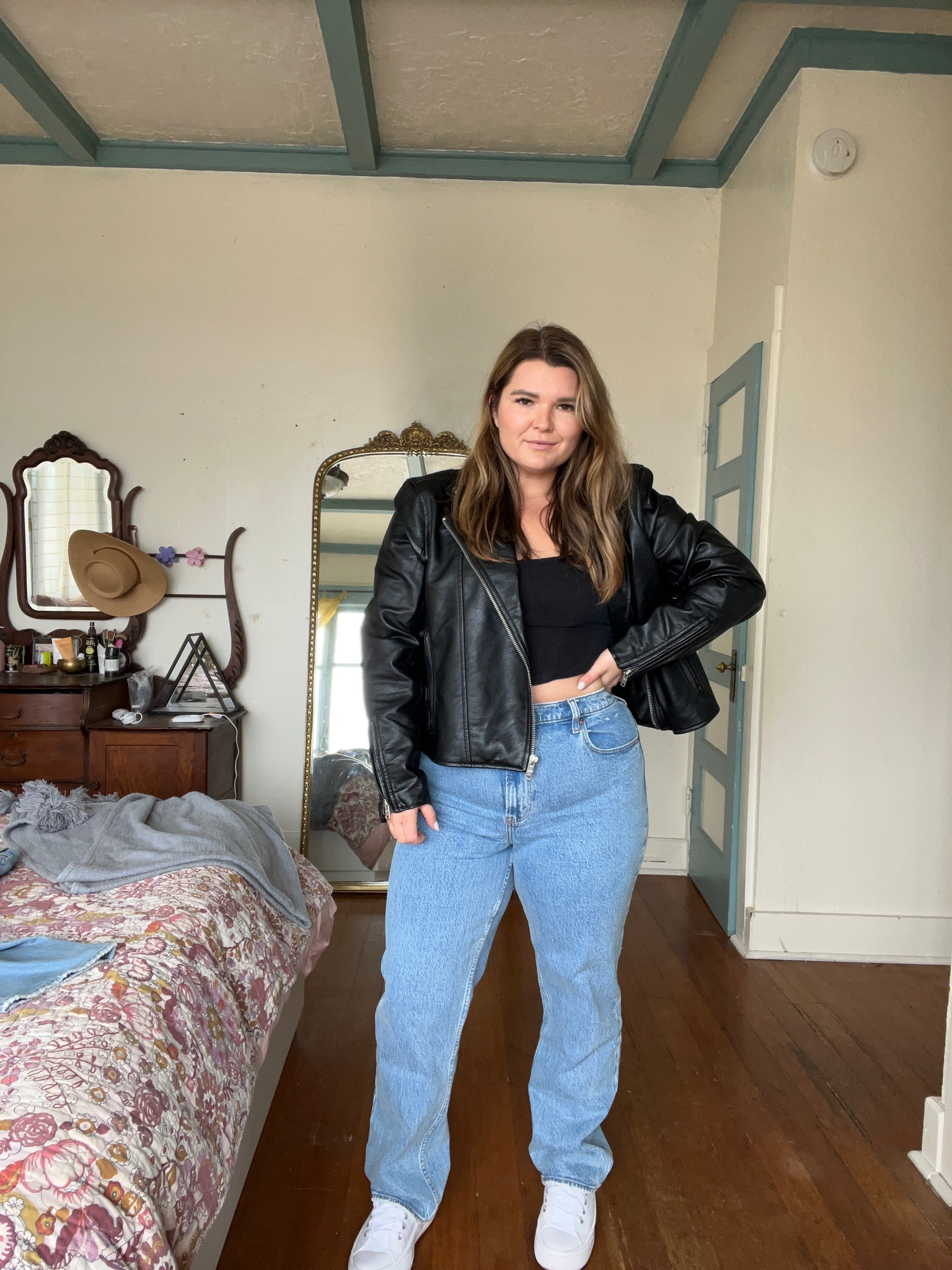 Midsize Fall outfit inspiration. Size 14 Abercrombie denim size 32 short, size XL vegan leather jacket, perfect fall transition pieces  

#LTKSeasonal #LTKcurves #LTKstyletip