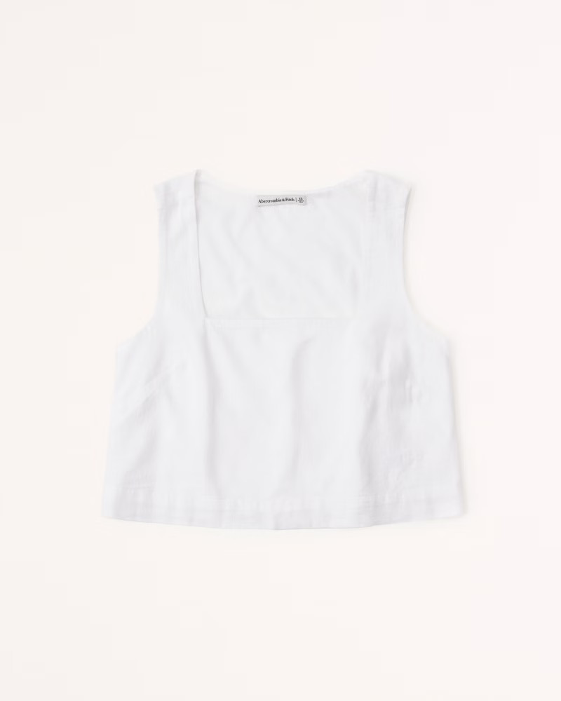 Abercrombie & Fitch Women's Linen-Blend Squareneck Set Top in White - Size L | Abercrombie & Fitch (US)