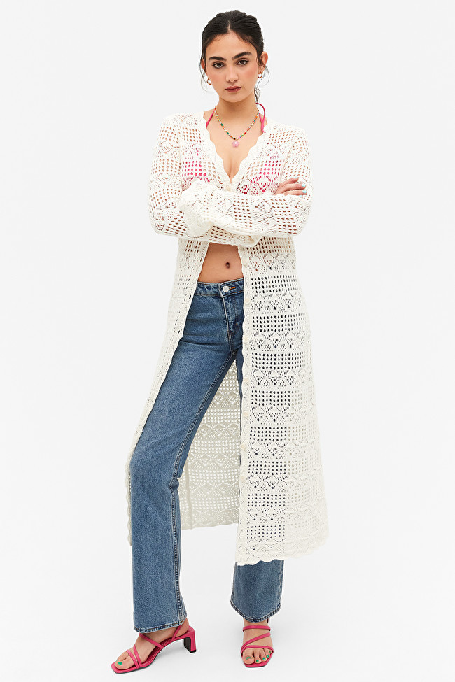 White crochet style v neck midi dress | Monki