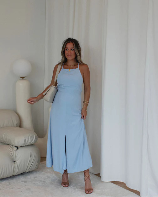 Chasing Clouds Front Slit Midi Dress - Baby Blue | VICI