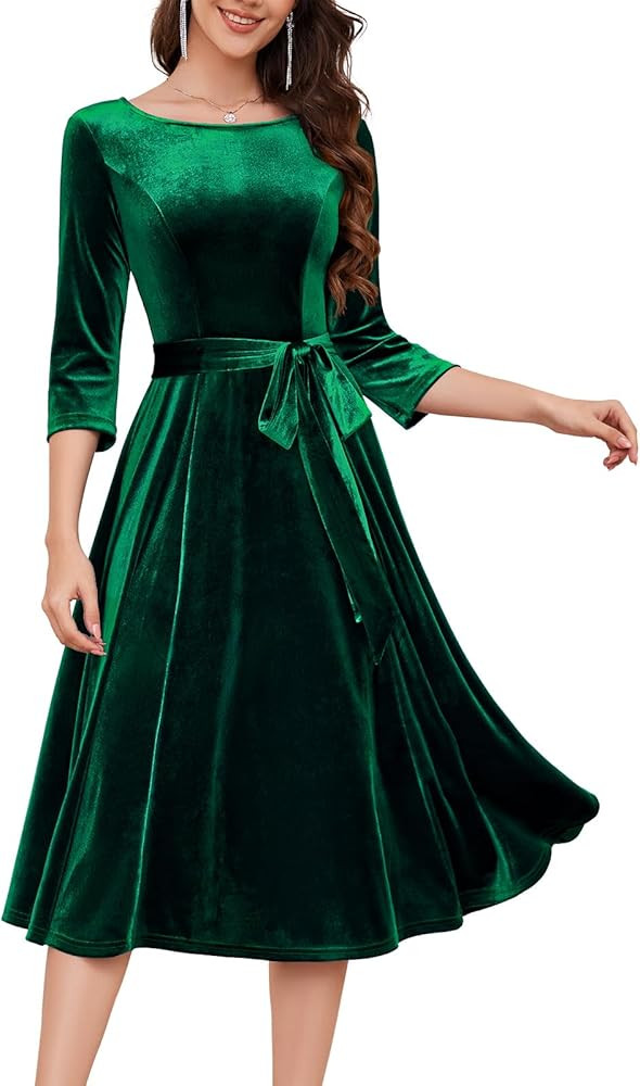DRESSTELLS Velvet Cocktail Dress for Women, 2024 Winter Christmas Holiday Dress, 3/4 Long Sleeves... | Amazon (US)
